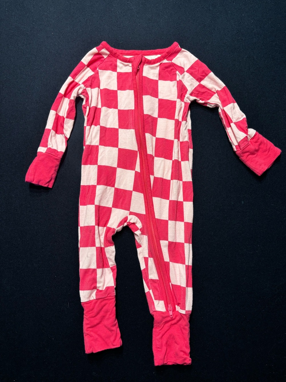 Bamboo Pink Check Baby Onesie (0-3M)